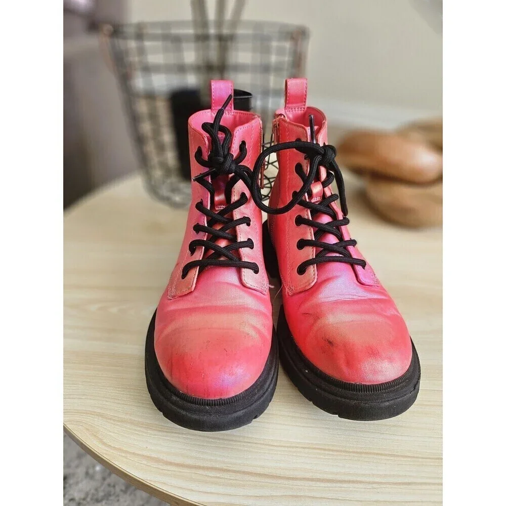 Art Class Boots Youth Size 4 Combat Lace Up Chunky Sole Shoes Girls Iridescen.